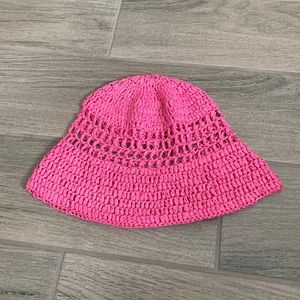 Pink straw bucket hat